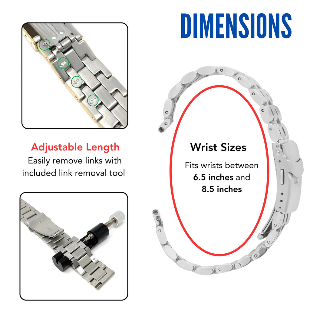 Bandini Mens Metal Stainless Steel Watch Band - 18mm, 20mm, 22mm