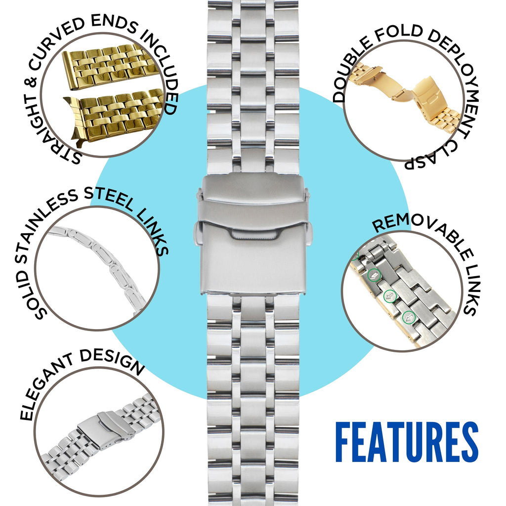 Bandini Mens Metal Stainless Steel Watch Band - 18mm, 20mm, 22mm