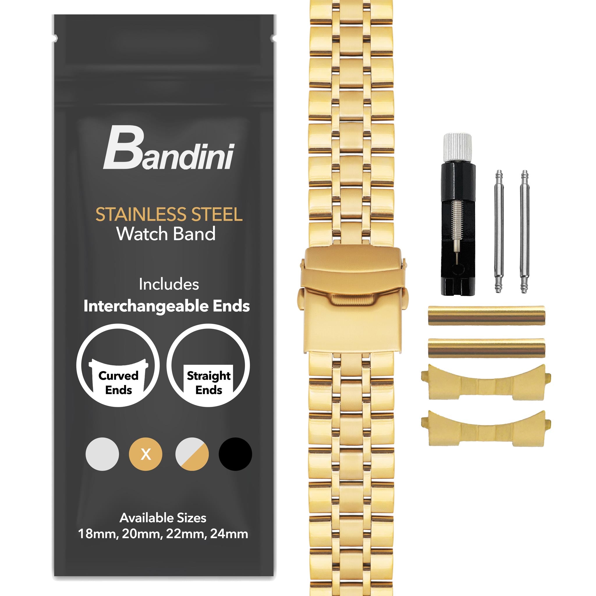 Bandini Mens Metal Stainless Steel Watch Band - 18mm, 20mm, 22mm