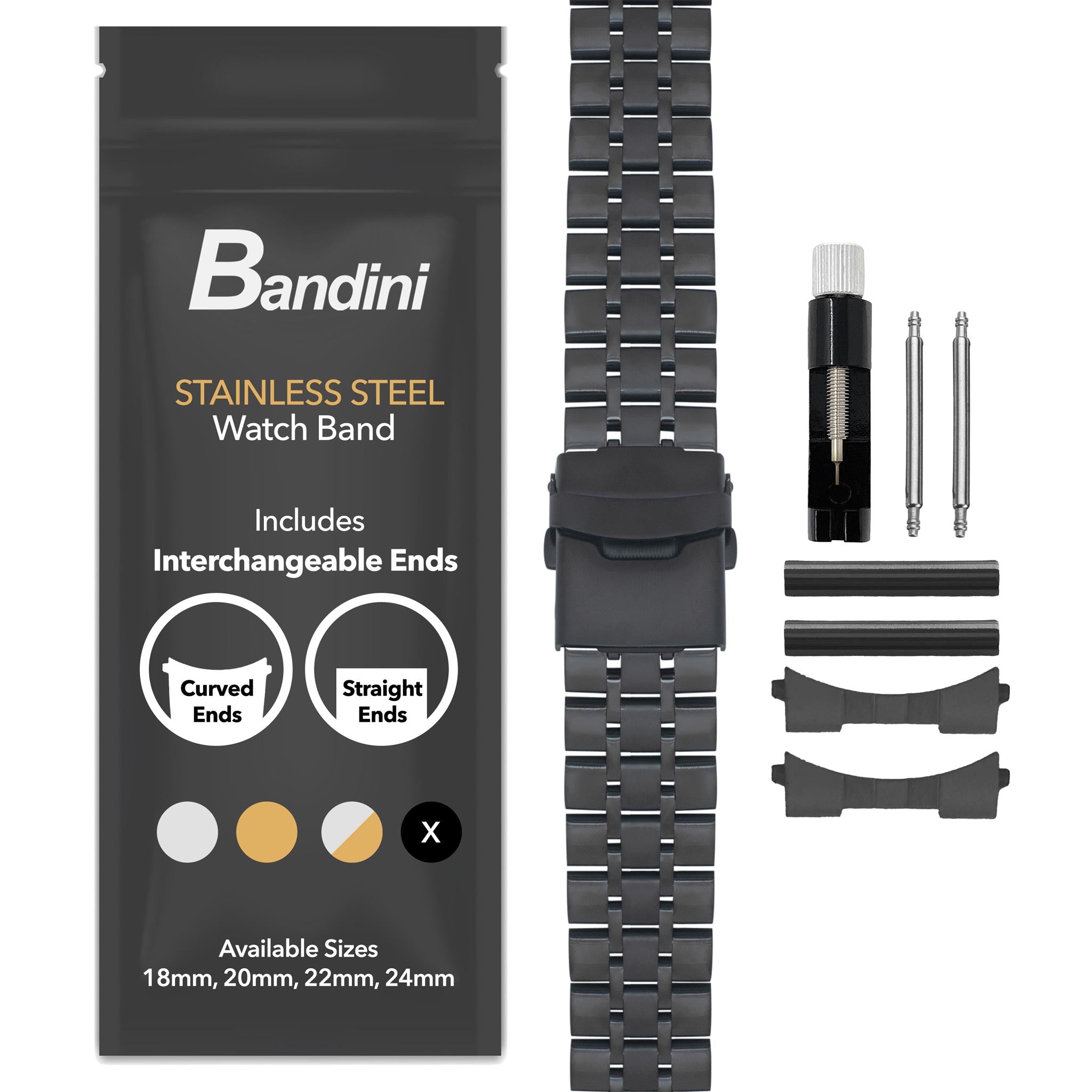 Bandini Mens Metal Stainless Steel Watch Band - 18mm, 20mm, 22mm