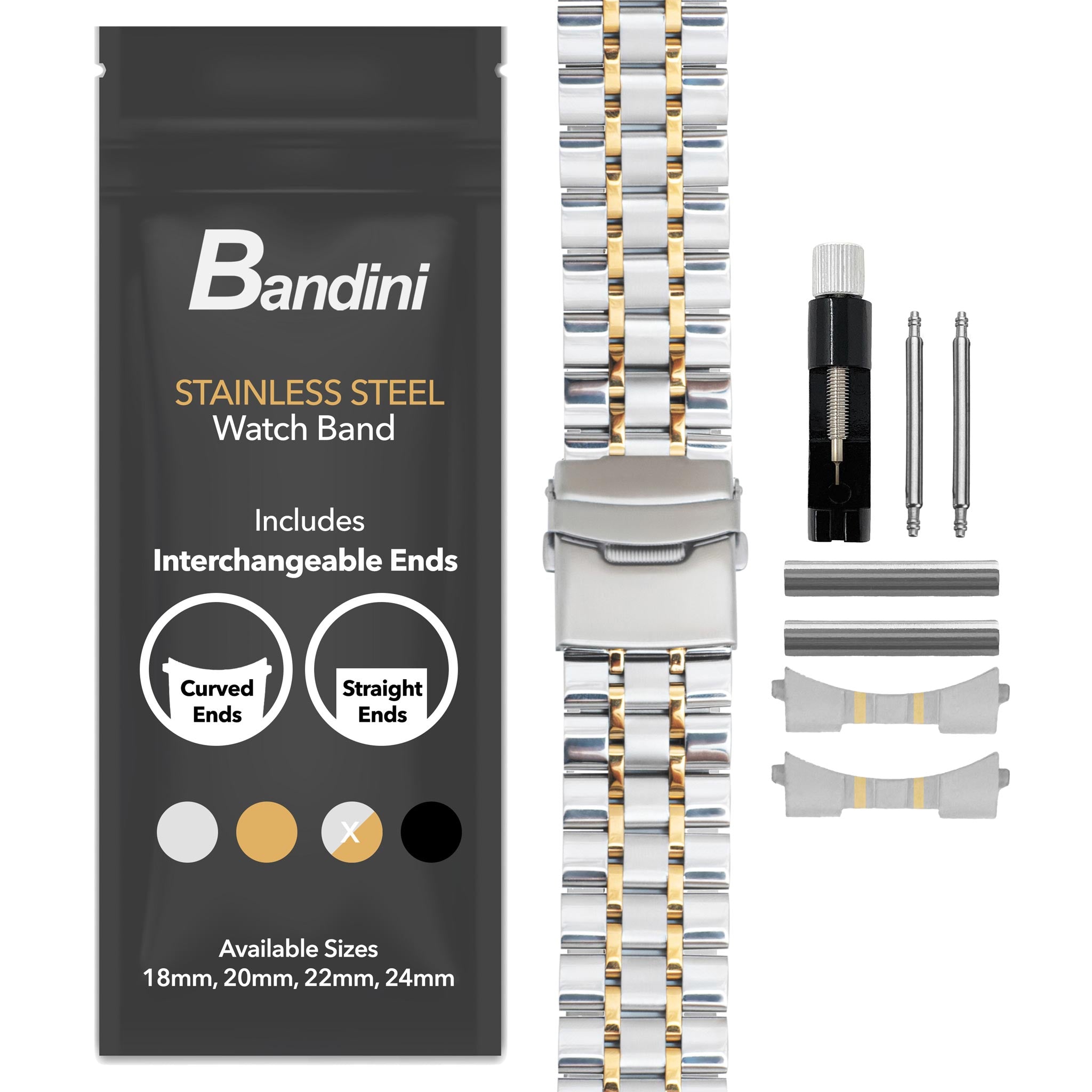 Bandini Mens Metal Stainless Steel Watch Band - 18mm, 20mm, 22mm