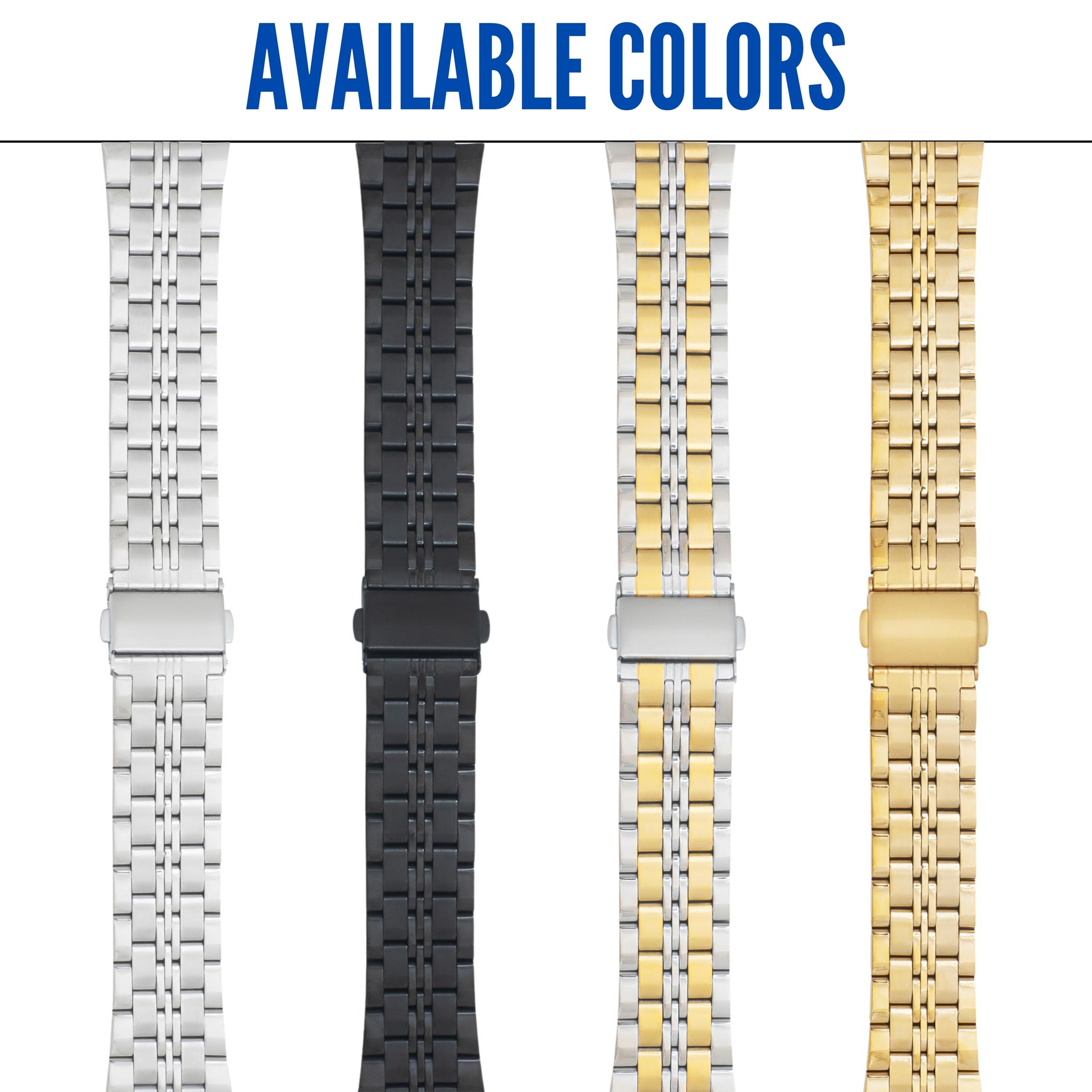 Bandini Mens Jubilee Style Metal Stainless Steel Watch Band - 18mm, 20mm, 22mm, 24mm