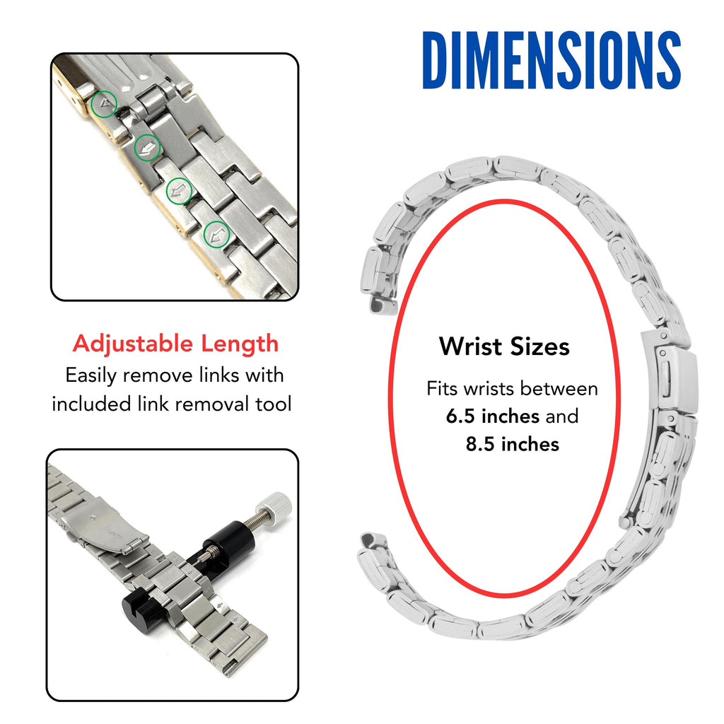 Bandini Mens Jubilee Style Metal Stainless Steel Watch Band - 18mm, 20mm, 22mm, 24mm
