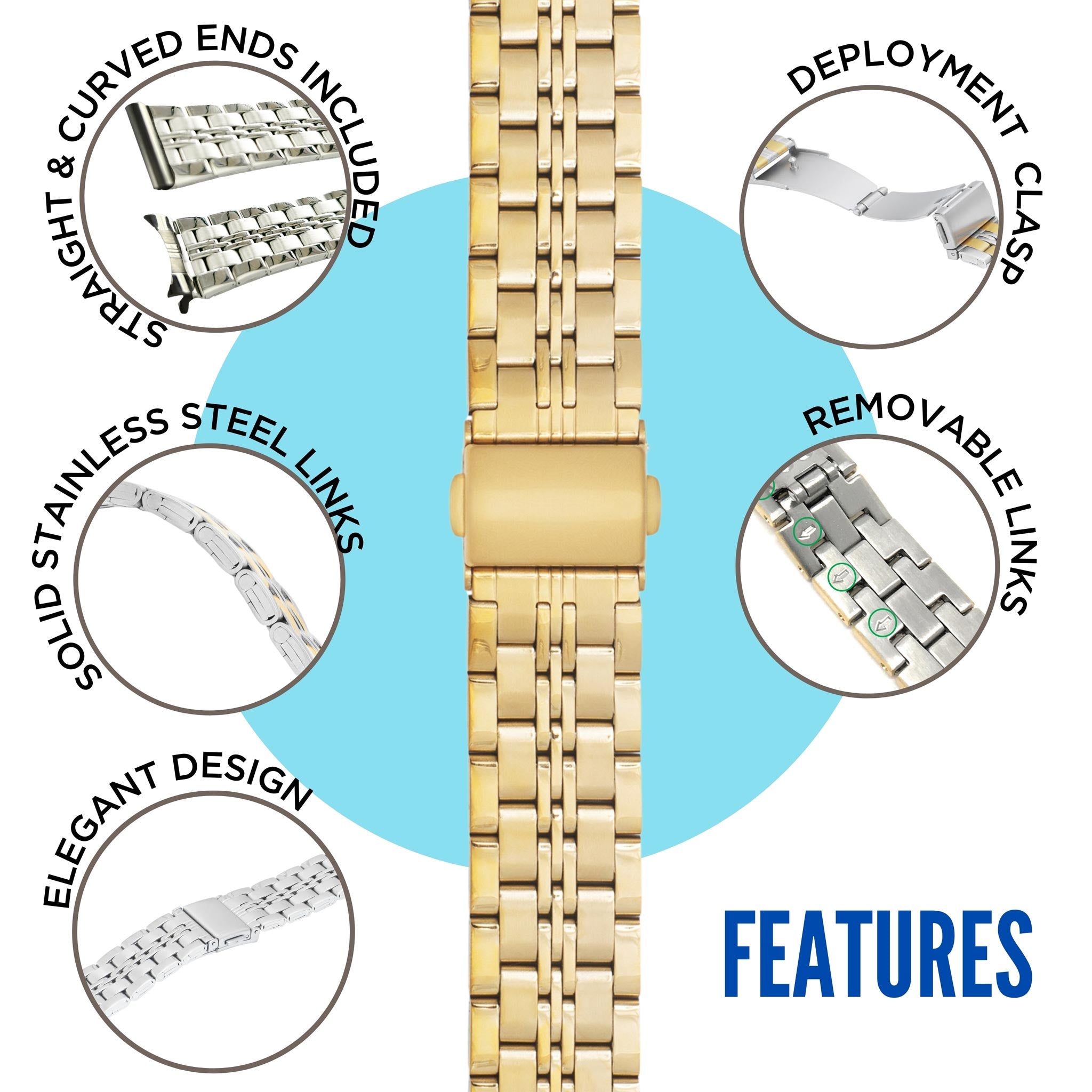 Bandini Mens Jubilee Style Metal Stainless Steel Watch Band - 18mm, 20mm, 22mm, 24mm
