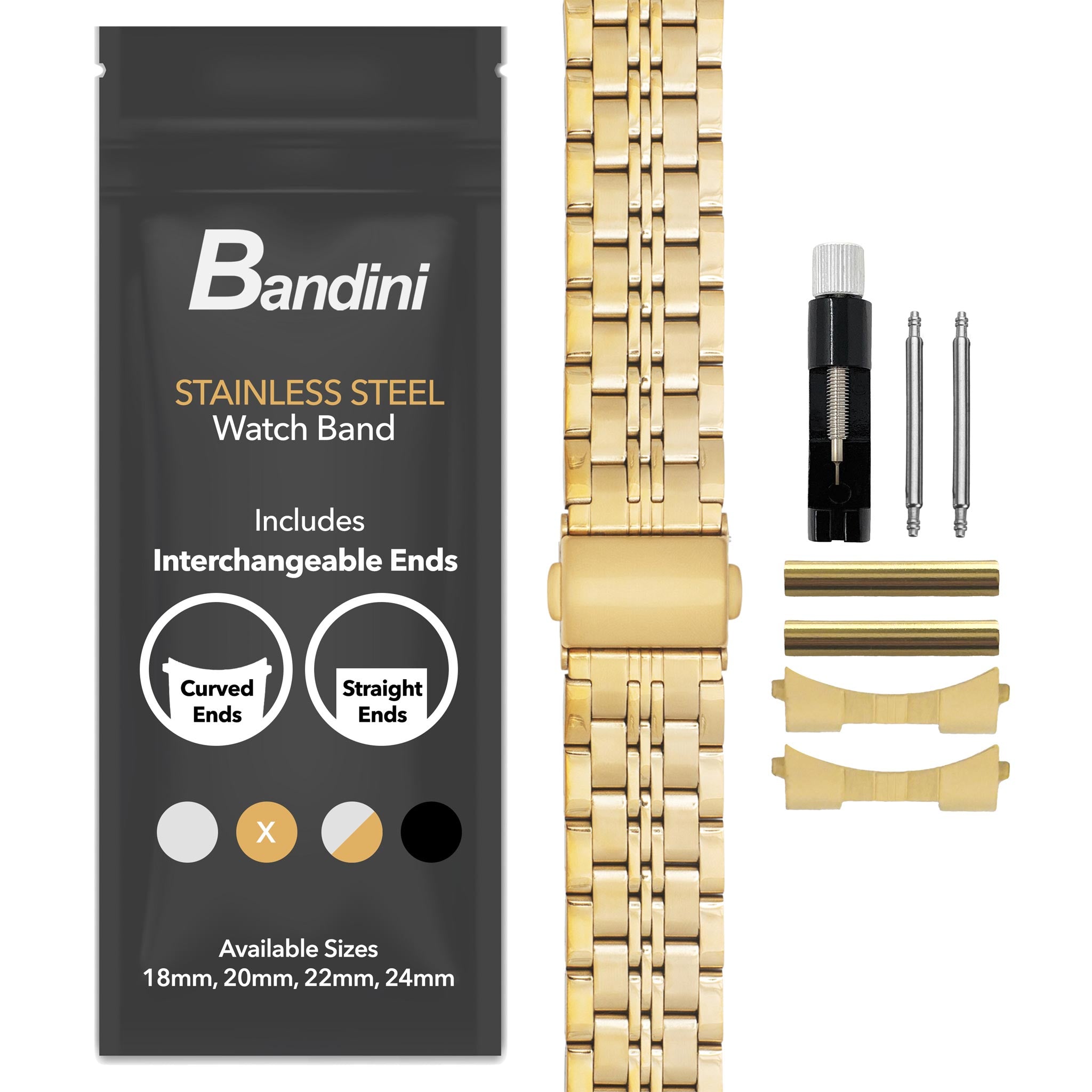 Bandini Mens Jubilee Style Metal Stainless Steel Watch Band - 18mm, 20mm, 22mm, 24mm