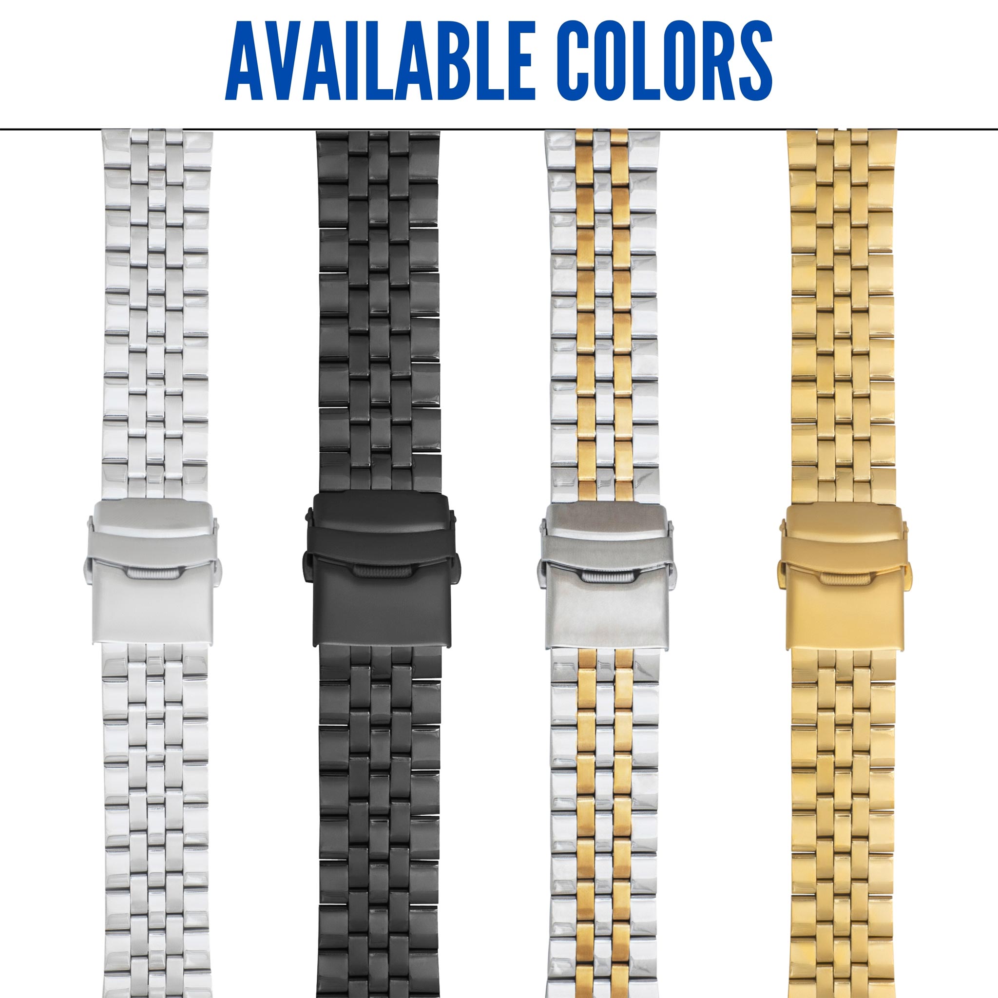 Bandini Mens 3 Link Metal Stainless Steel Watch Band - 18mm, 20mm, 22mm, 24mm