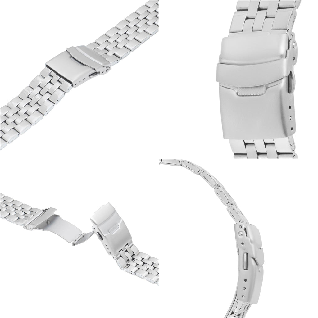 Bandini Mens 3 Link Metal Stainless Steel Watch Band - 18mm, 20mm, 22mm, 24mm