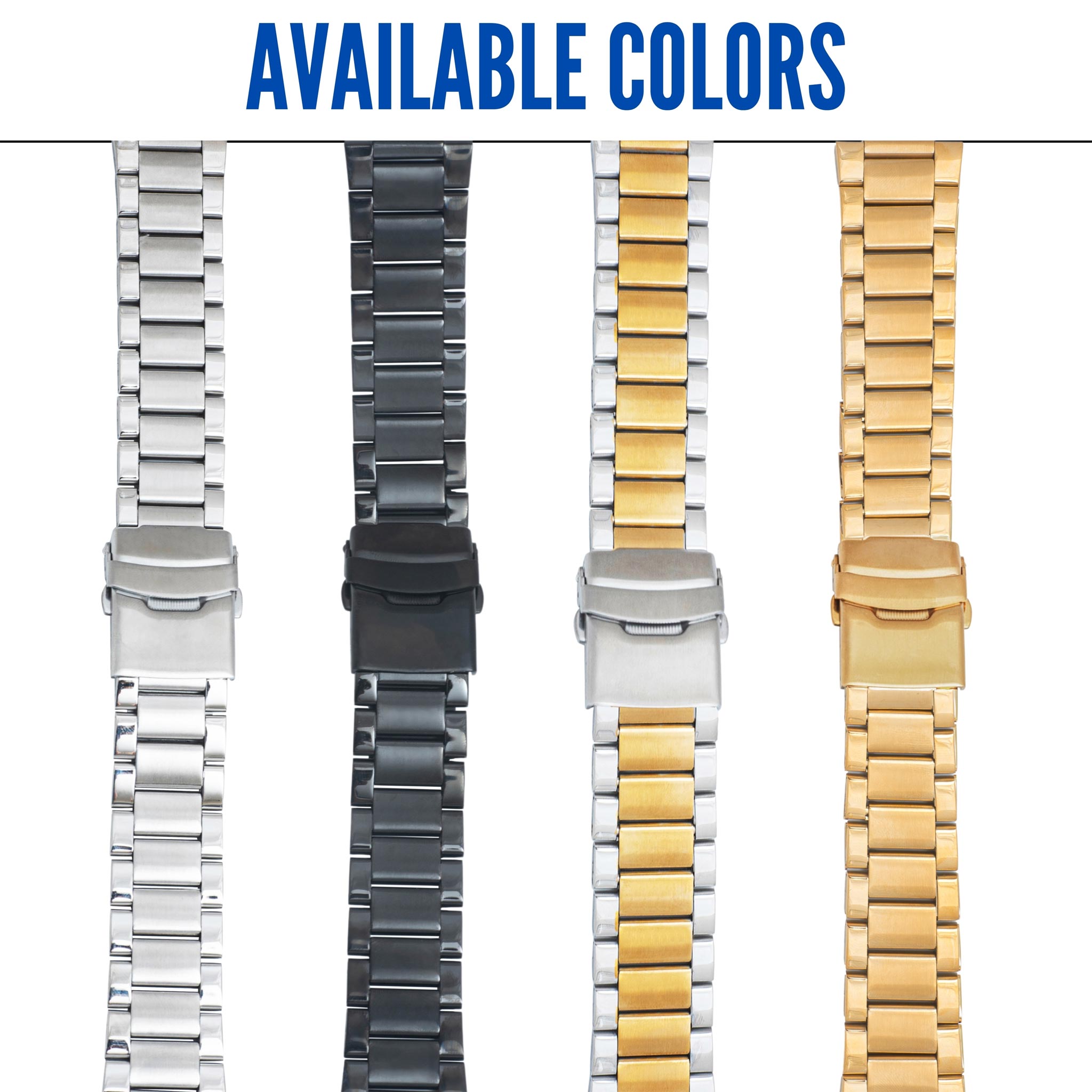 Bandini Mens Brick Links Metal Stainless Steel Watch Band - 18mm, 20mm, 22mm, 24mm