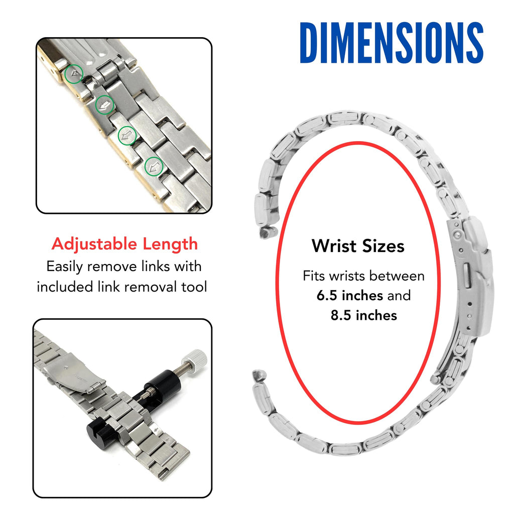 Bandini Mens Brick Links Metal Stainless Steel Watch Band - 18mm, 20mm, 22mm, 24mm