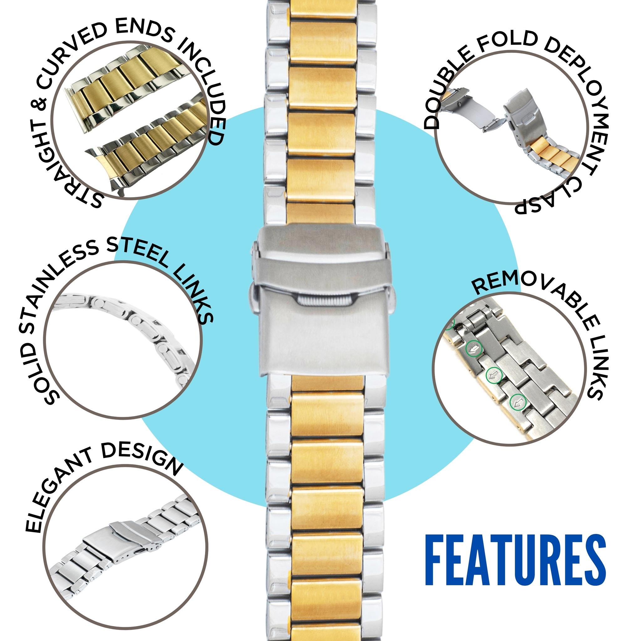 Bandini Mens Brick Links Metal Stainless Steel Watch Band - 18mm, 20mm, 22mm, 24mm