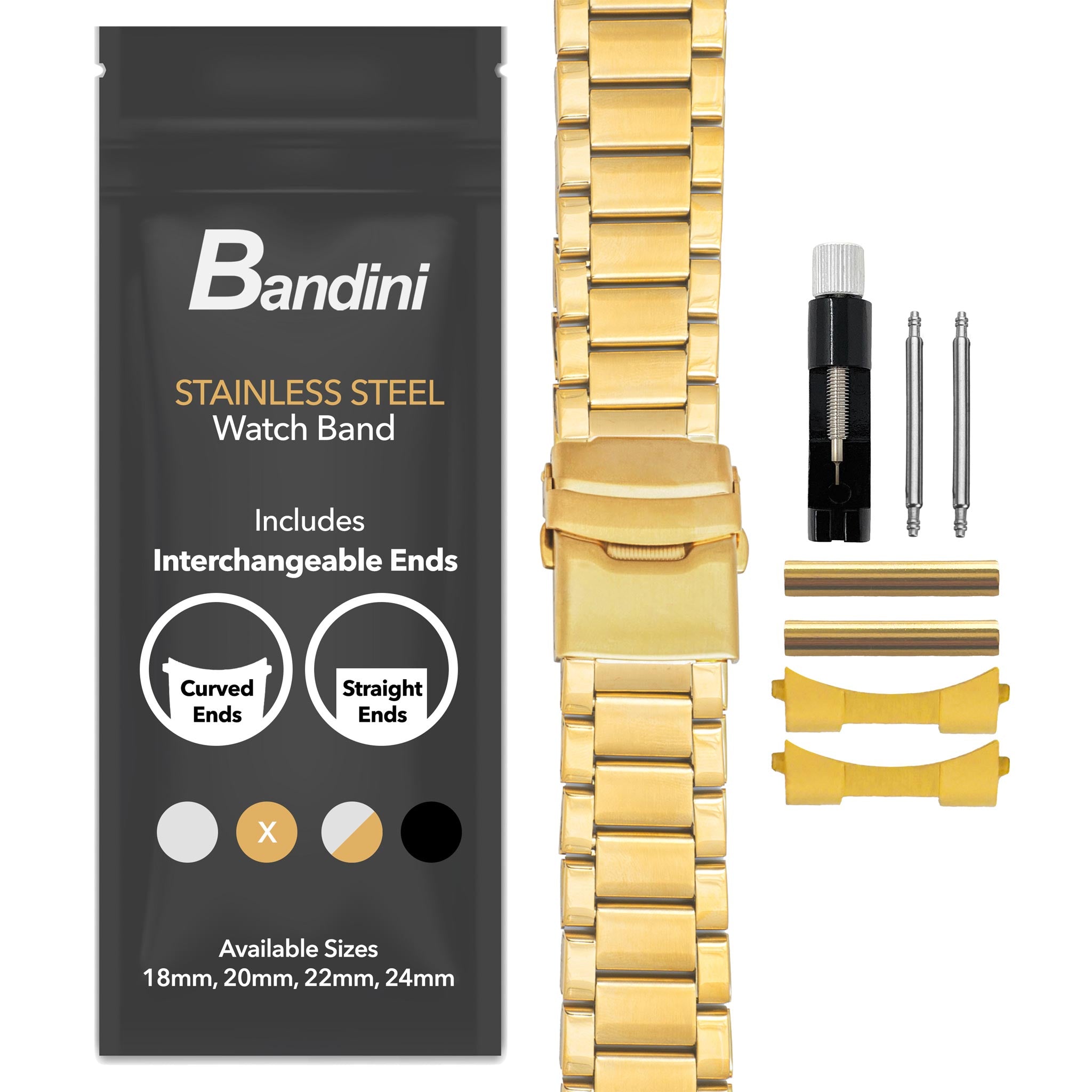 Bandini Mens Brick Links Metal Stainless Steel Watch Band - 18mm, 20mm, 22mm, 24mm