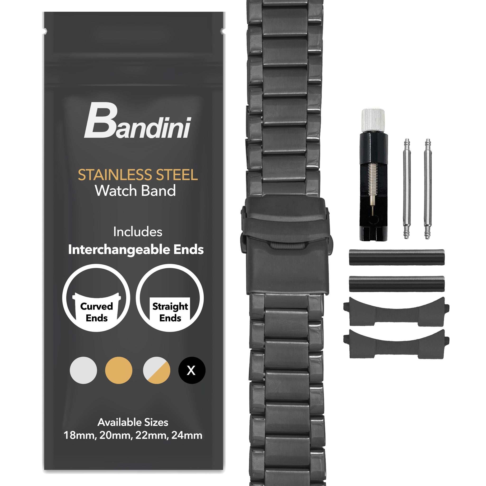 Bandini Mens Brick Links Metal Stainless Steel Watch Band - 18mm, 20mm, 22mm, 24mm