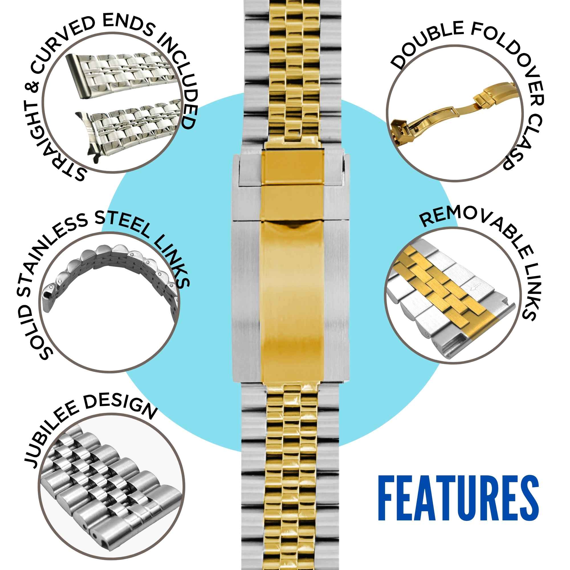 Bandini Mens 20mm Jubilee Style Metal Stainless Steel Watch Band for Rolex
