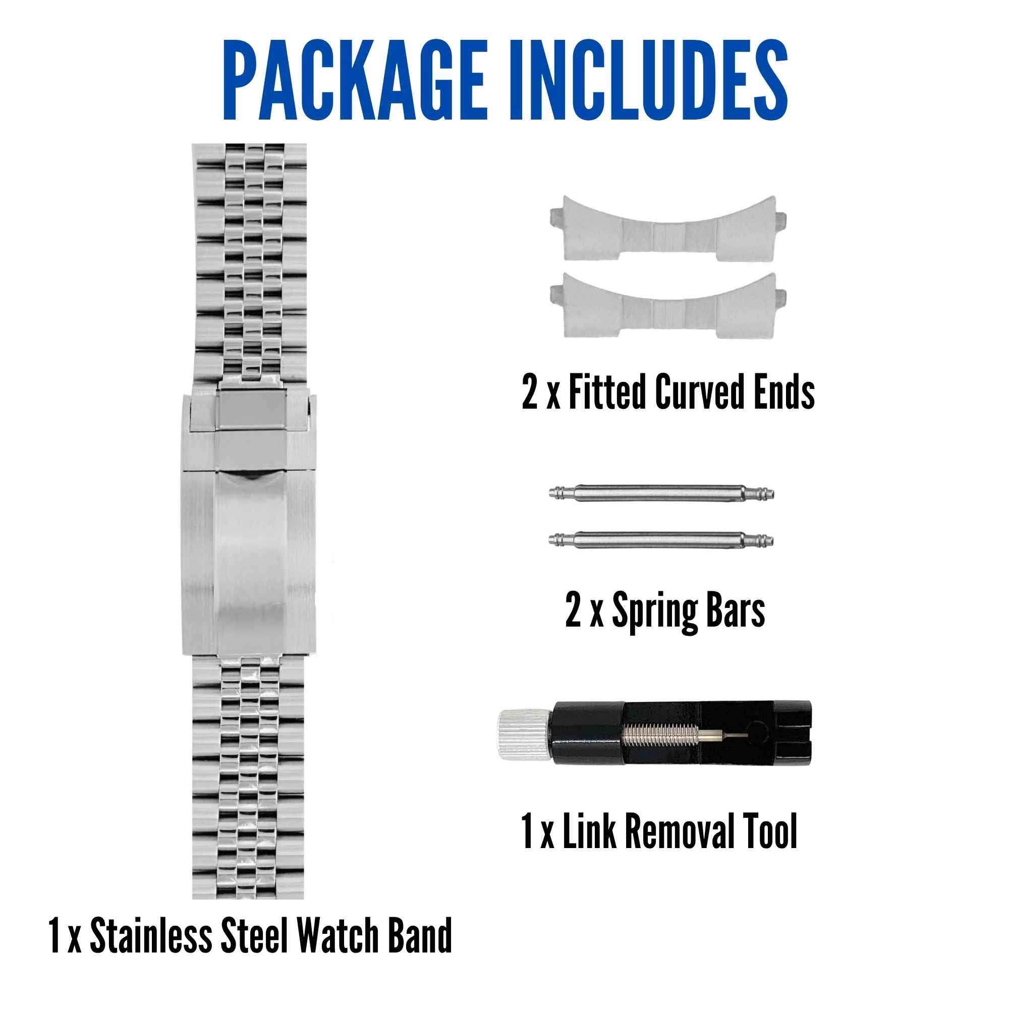 Bandini Mens 20mm Jubilee Style Metal Stainless Steel Watch Band for Rolex