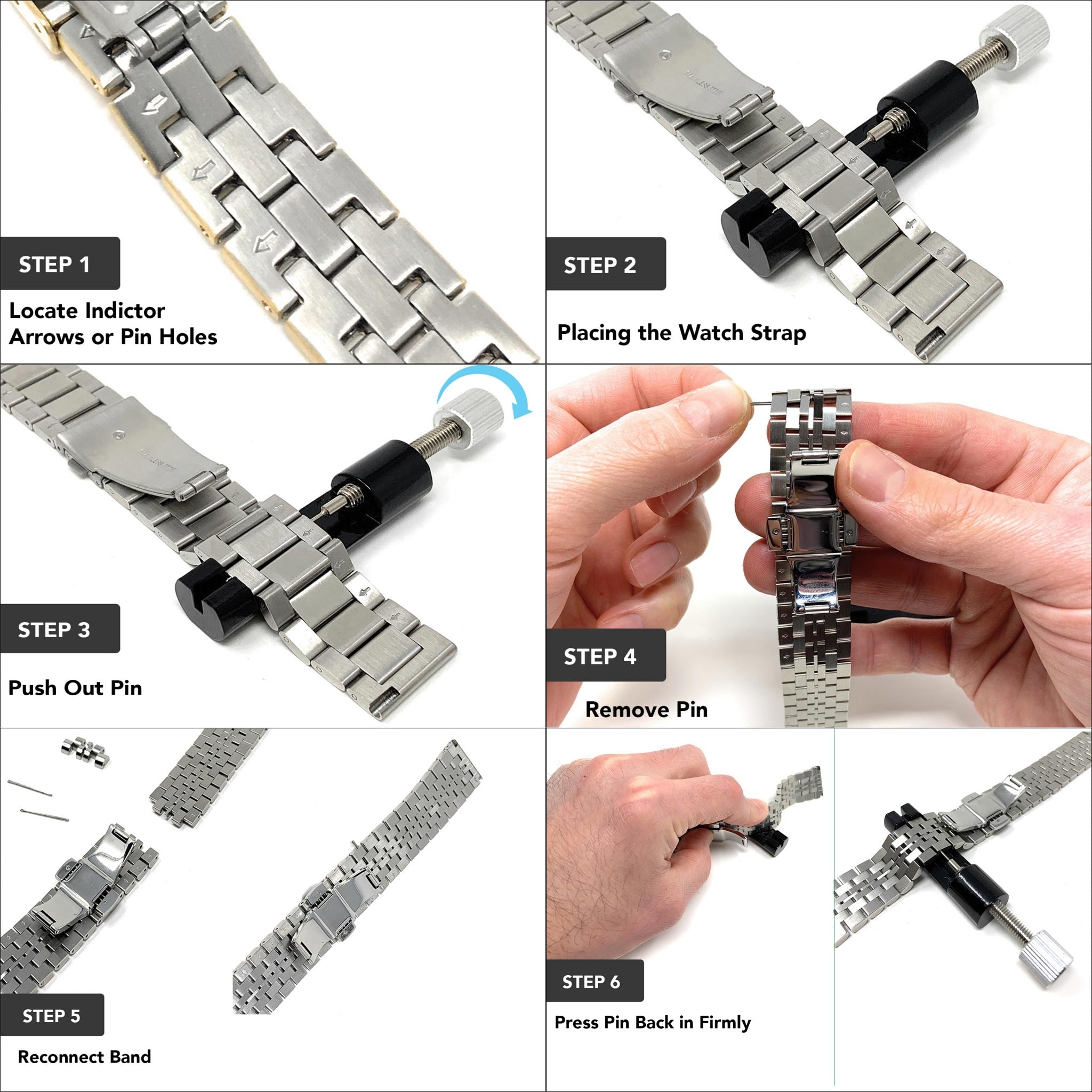 Bandini Stainless Steel Watch Band for Men, Metal Watch Bracelet, Removable Links