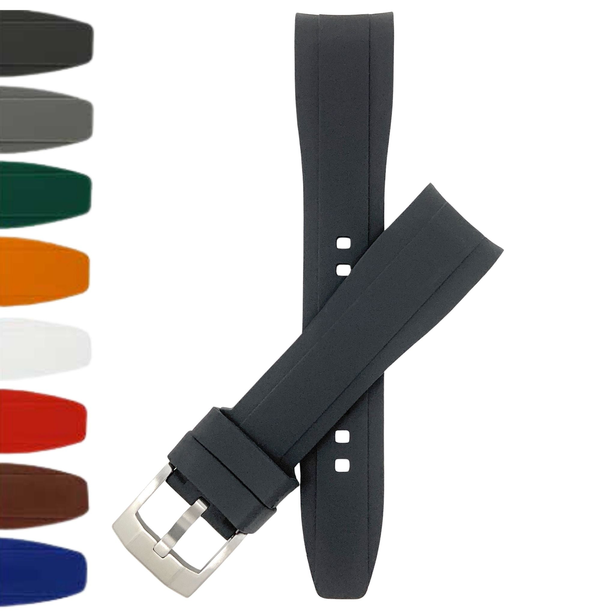 Bandini Fitted Curved End Silicone Watch Band - 18mm, 20mm, 21mm, 22mm