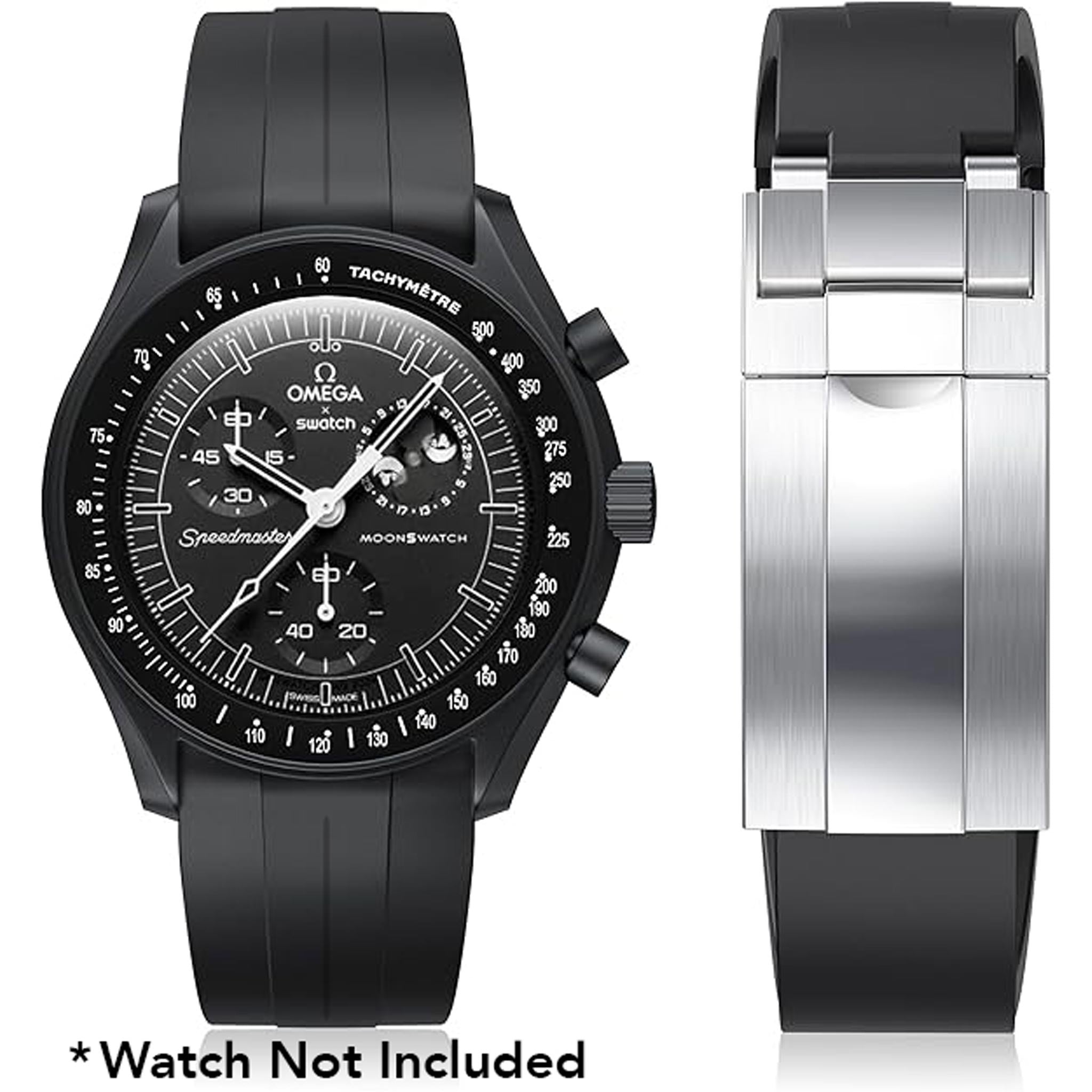 20mm Fitted Curved End Rubber Watch Band for Rolex and More, Oyster Clasp