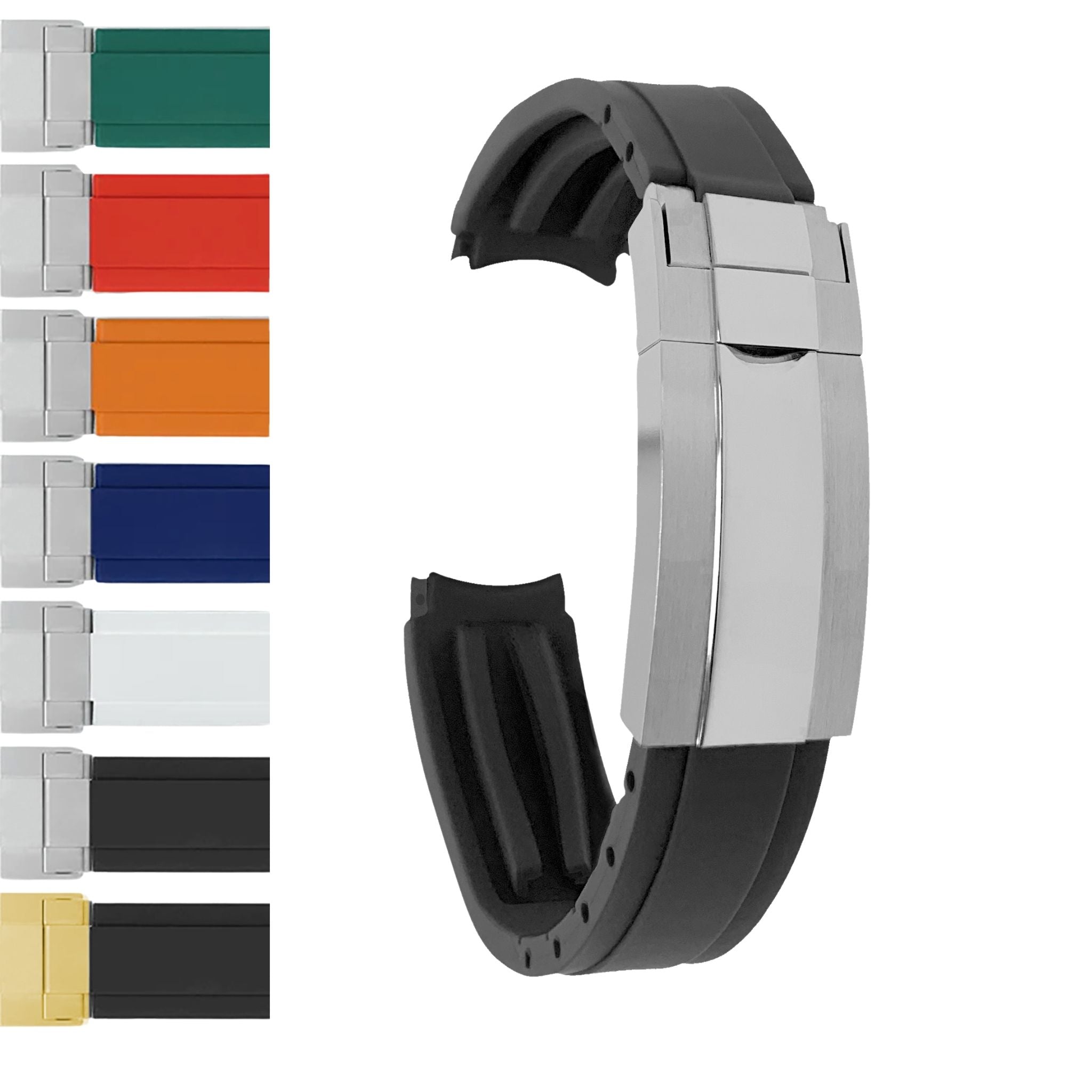 20mm Fitted Curved End Rubber Watch Band for Rolex and More, Oyster Clasp