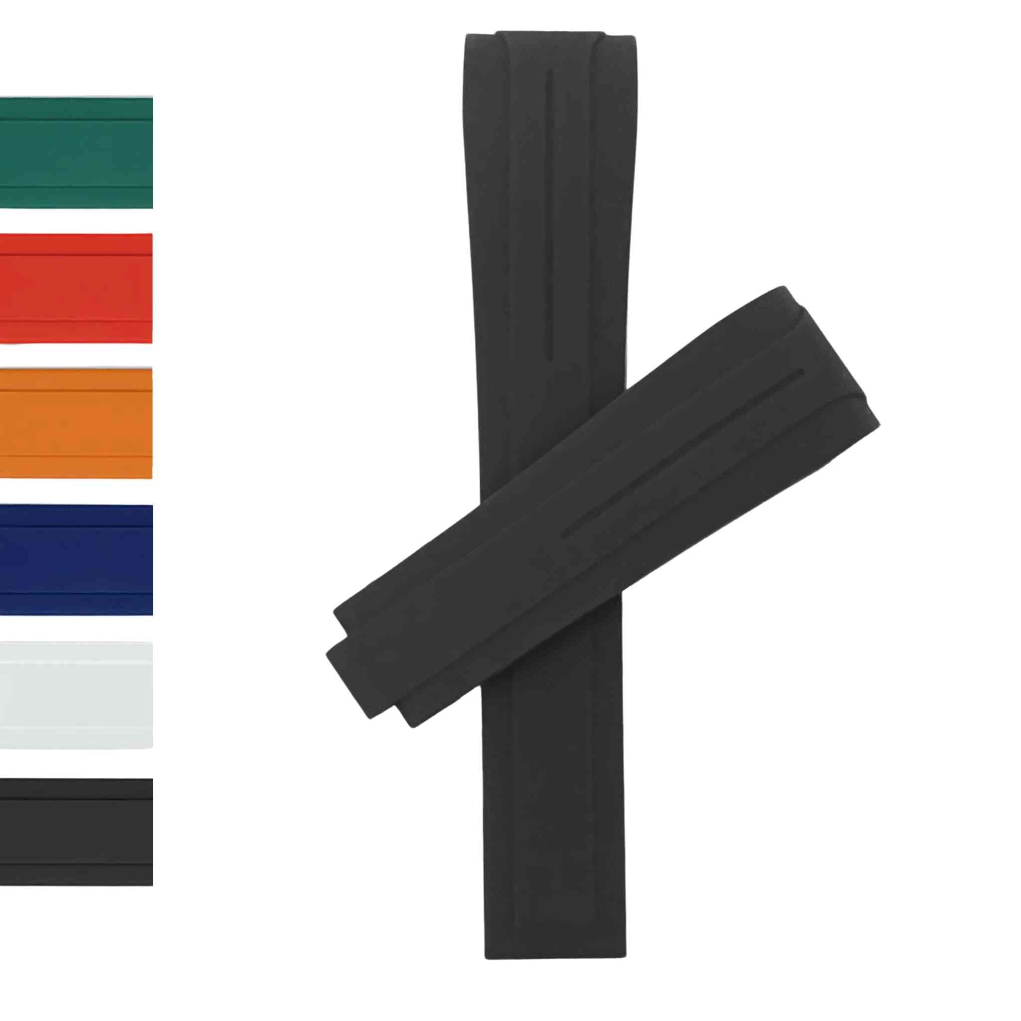 20mm Fitted Curved End Rubber Watch Band for Rolex and More, No Clasp