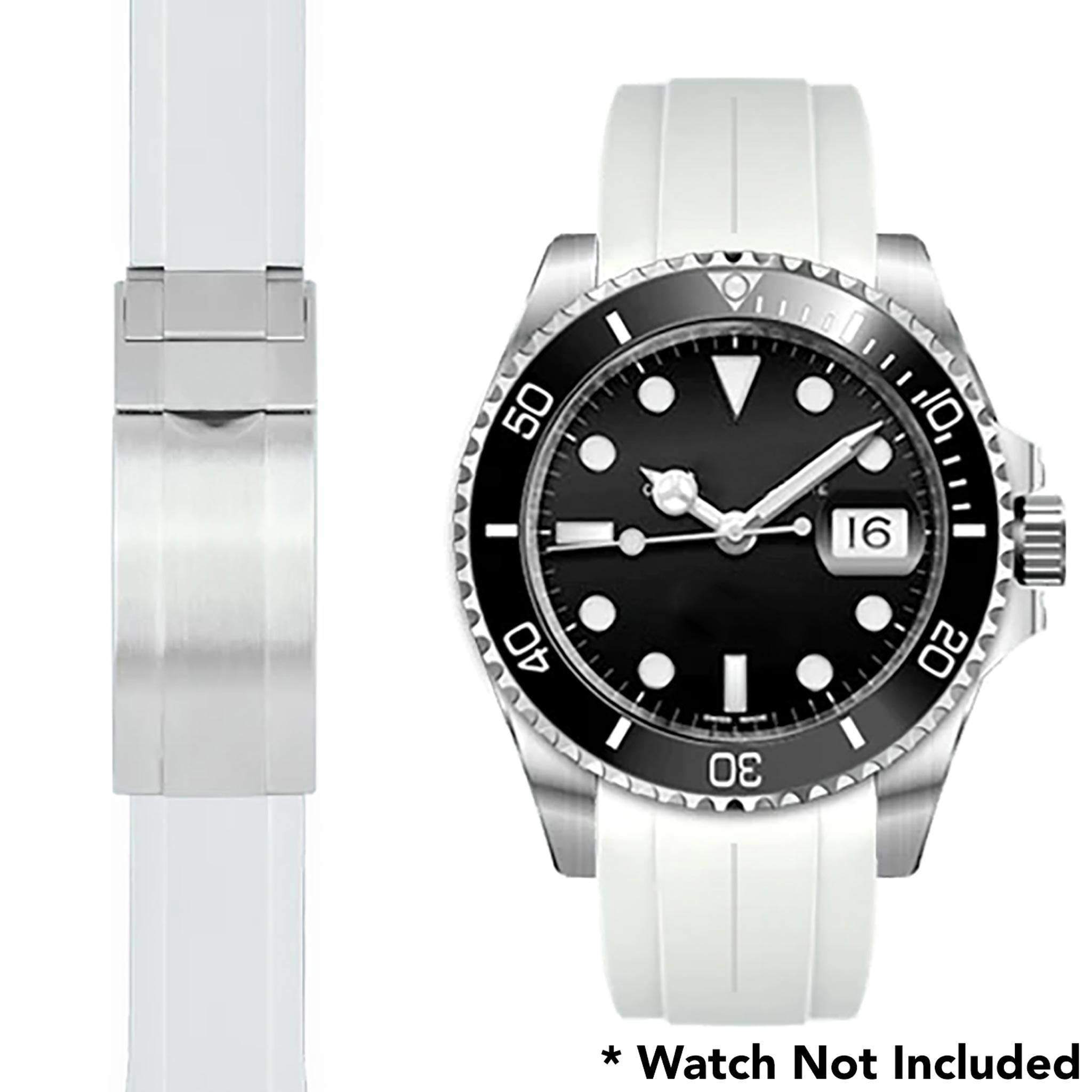 20mm Fitted Curved End Rubber Watch Band for Rolex and More, Oyster Clasp