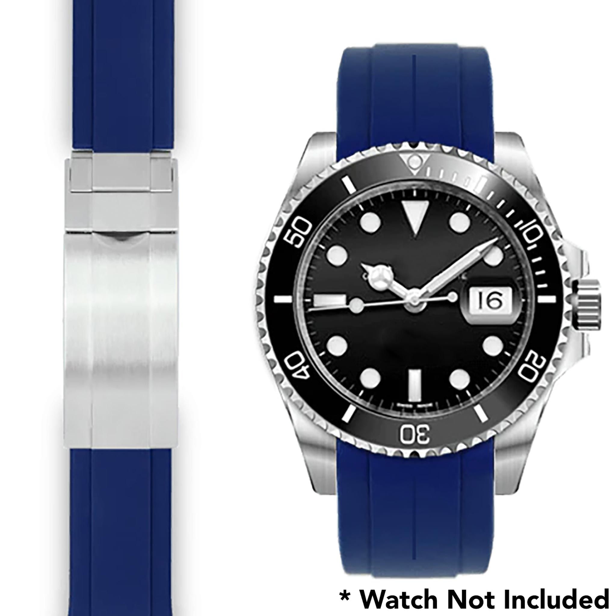 20mm Fitted Curved End Rubber Watch Band for Rolex and More, Oyster Clasp