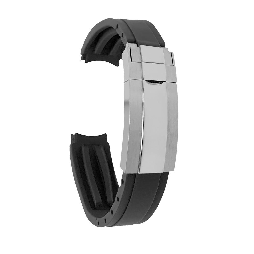 20mm Fitted Curved End Rubber Watch Band for Rolex and More, Oyster Clasp