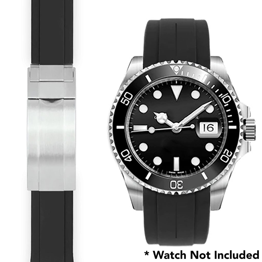 20mm Fitted Curved End Rubber Watch Band for Rolex and More, Oyster Clasp