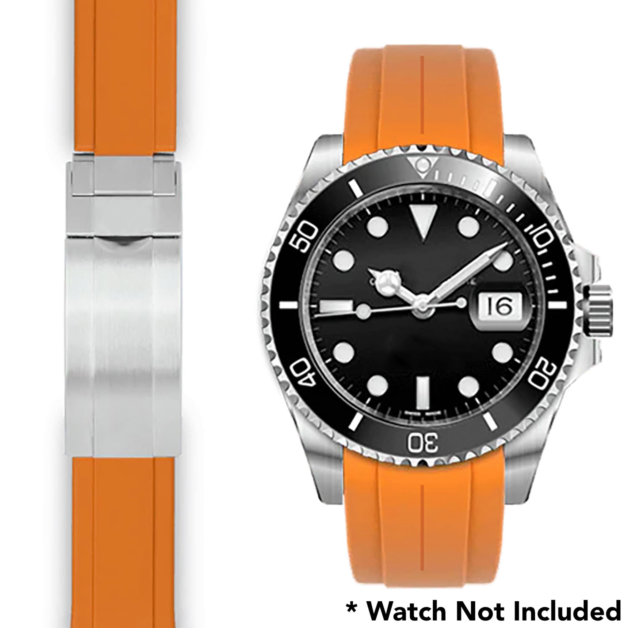 20mm Fitted Curved End Rubber Watch Band for Rolex and More, Oyster Clasp