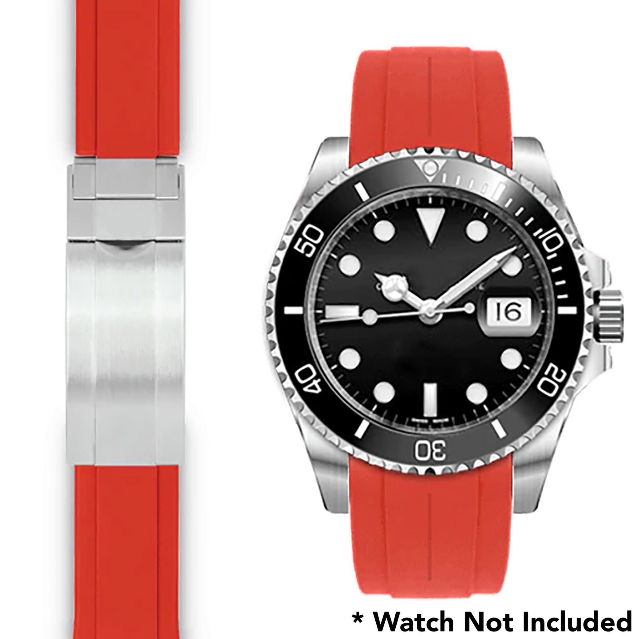 20mm Fitted Curved End Rubber Watch Band for Rolex and More, Oyster Clasp