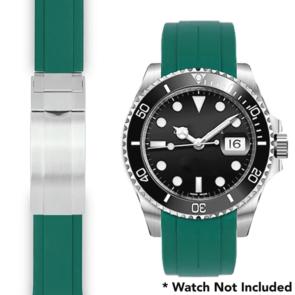 20mm Fitted Curved End Rubber Watch Band for Rolex and More, Oyster Clasp