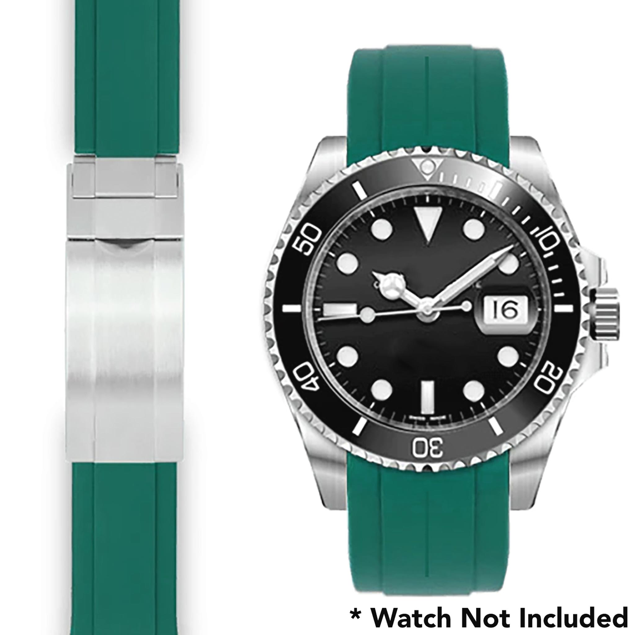 20mm Fitted Curved End Rubber Watch Band for Rolex and More, Oyster Clasp