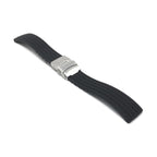 Bandini Black Rubber Grooves Watch Band, Silicone Deployment Strap - 20mm, 22mm, 24mm