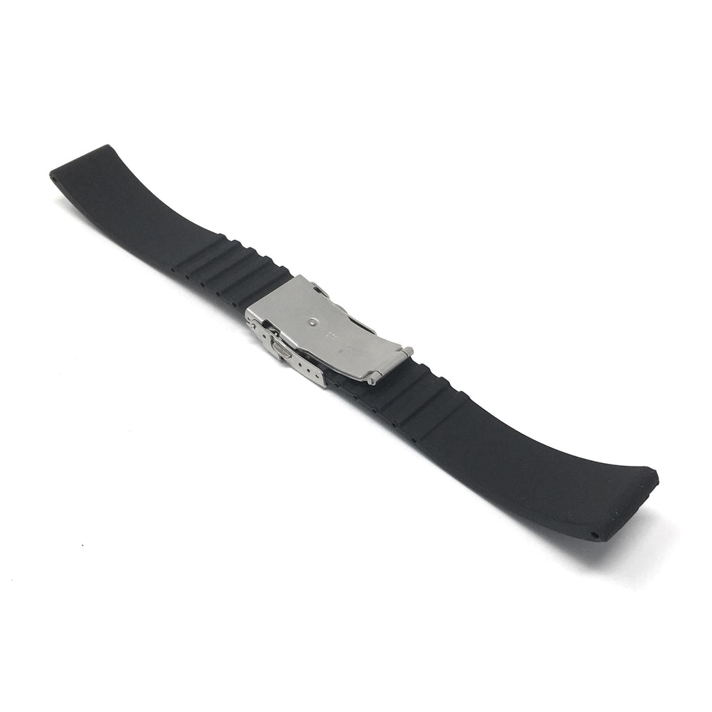 Bandini Black Rubber Grooves Watch Band, Silicone Deployment Strap - 20mm, 22mm, 24mm