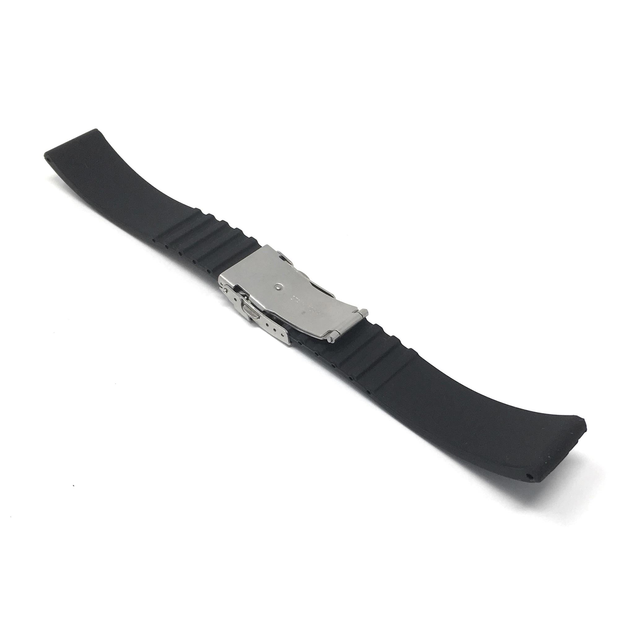 Bandini Black Rubber Grooves Watch Band, Silicone Deployment Strap - 20mm, 22mm, 24mm