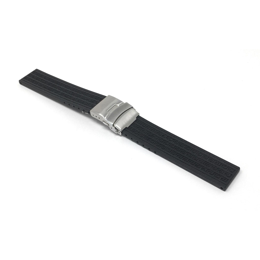 Bandini 20mm Black Silicone Deployment Buckle Band, Rubber Strap