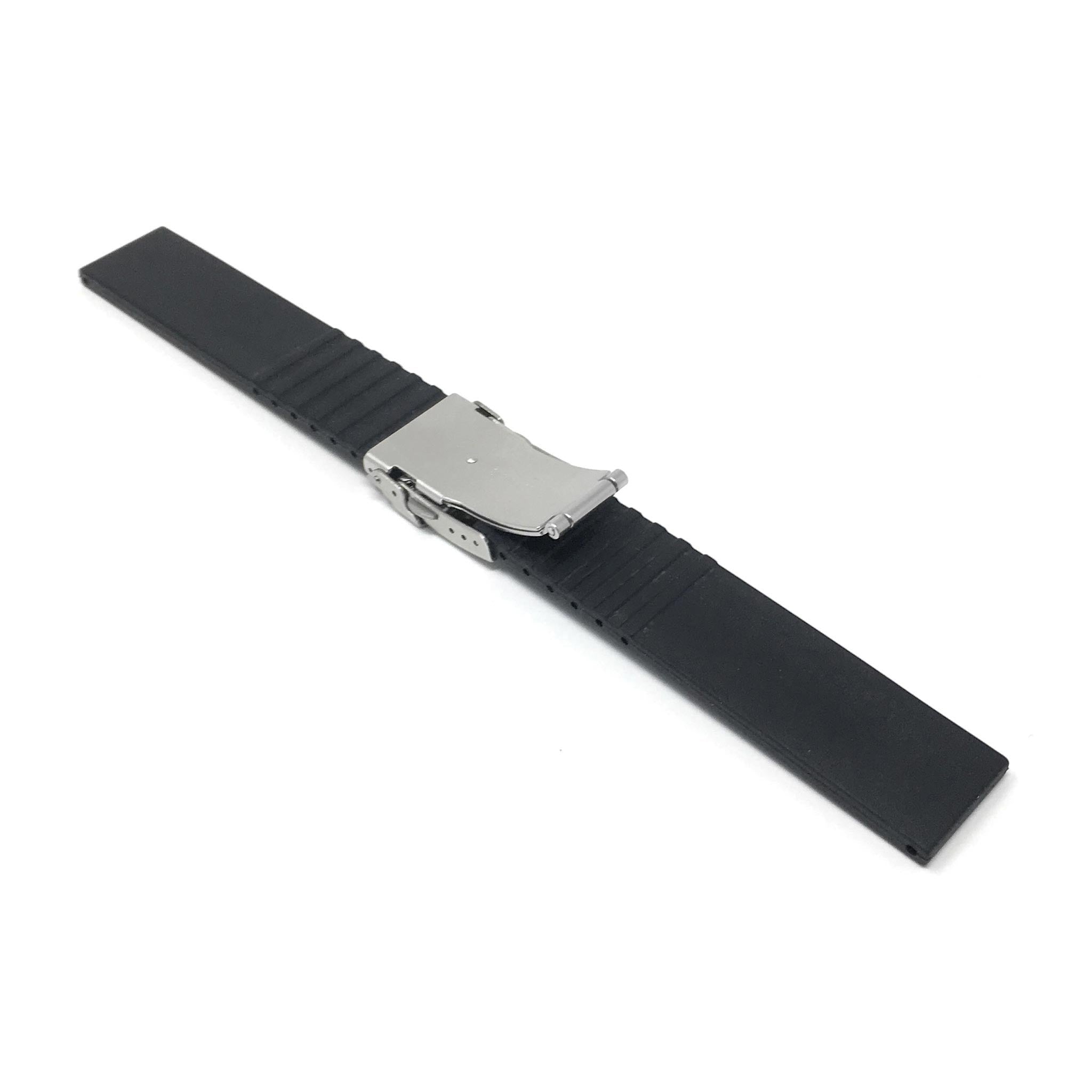 Bandini 20mm Black Silicone Deployment Buckle Band, Rubber Strap