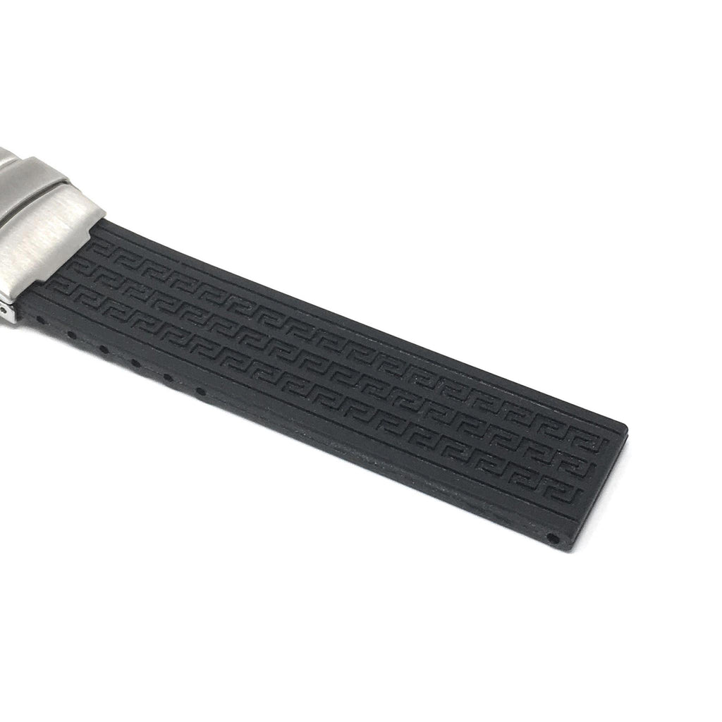 Bandini 20mm Black Silicone Deployment Buckle Band, Rubber Strap