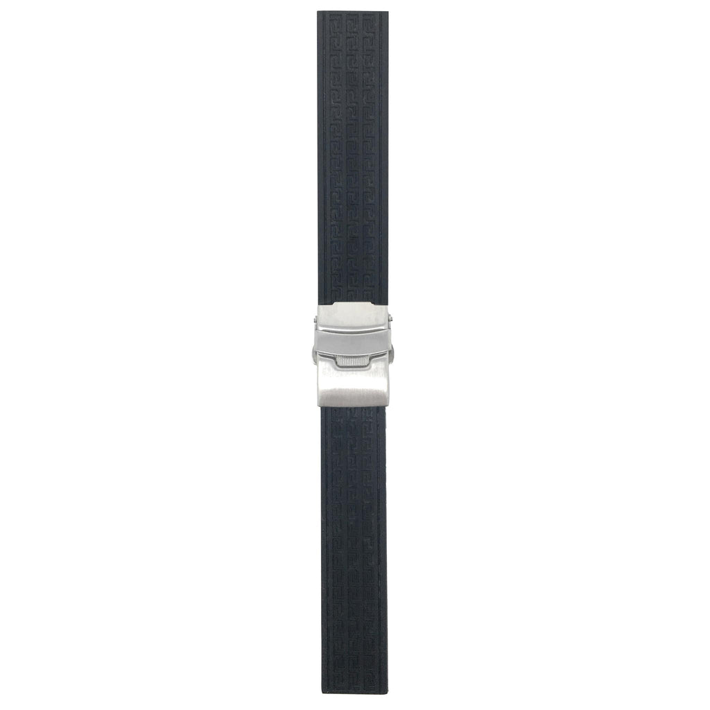 Bandini 20mm Black Silicone Deployment Buckle Band, Rubber Strap