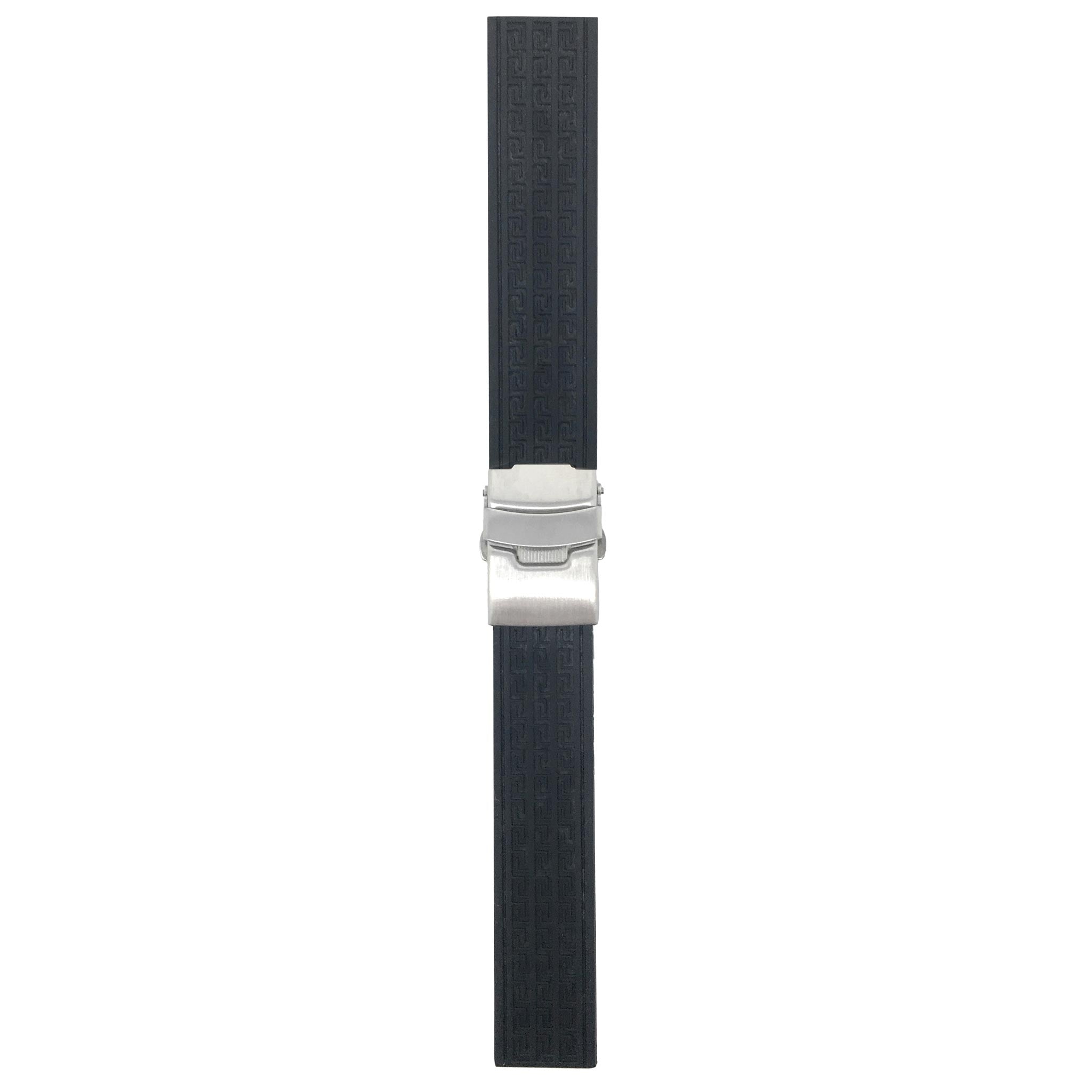 Bandini 20mm Black Silicone Deployment Buckle Band, Rubber Strap