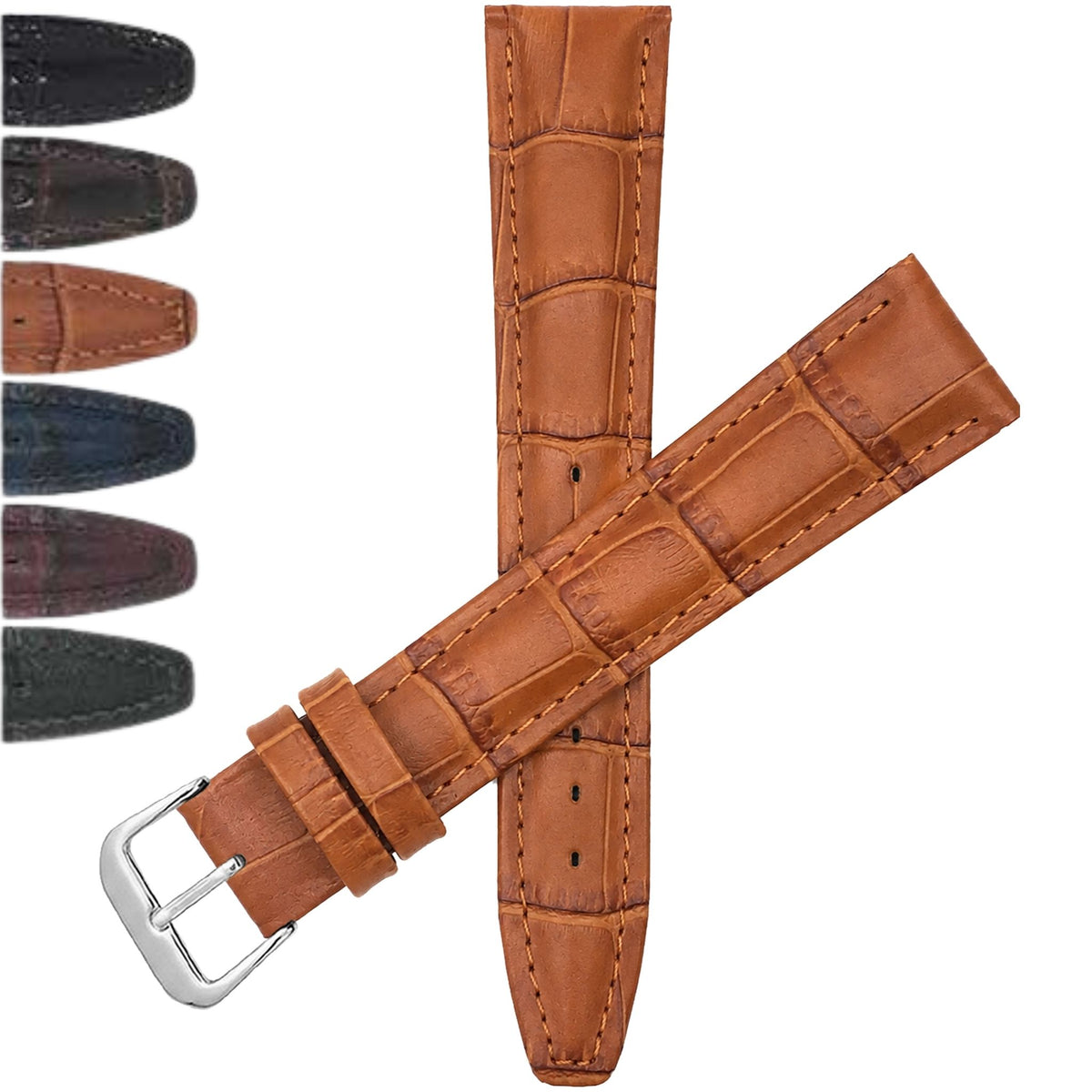 Bandini Extra Long (XL) Leather Watch Band, Alligator Pattern Strap - 12mm to 20mm