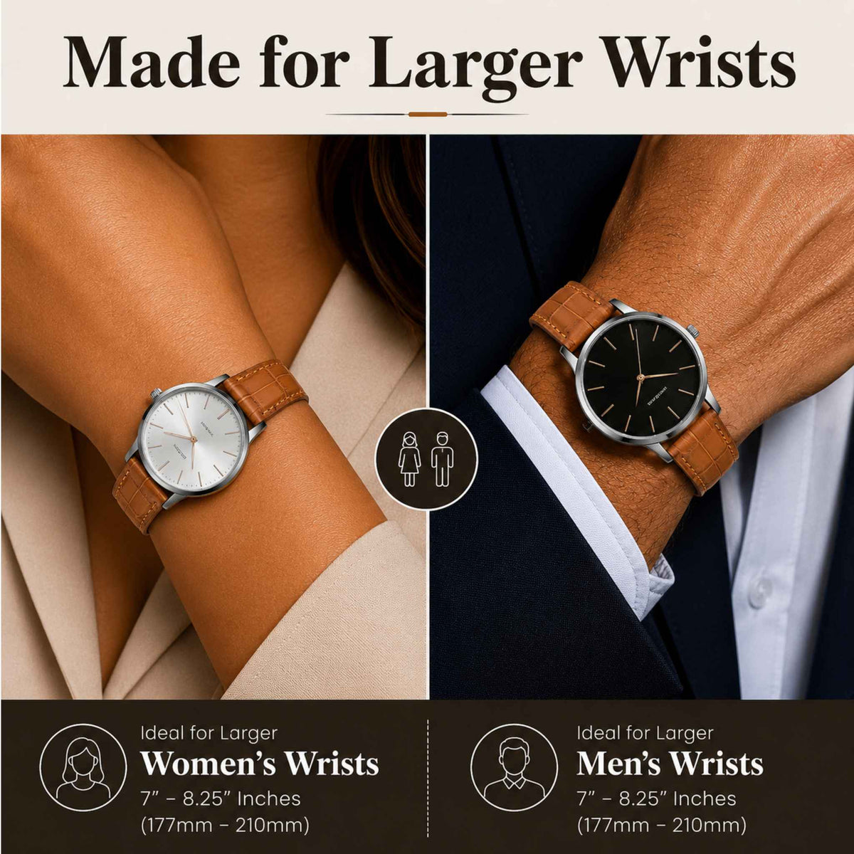 Bandini Extra Long (XL) Leather Watch Band, Alligator Pattern Strap - 12mm to 20mm
