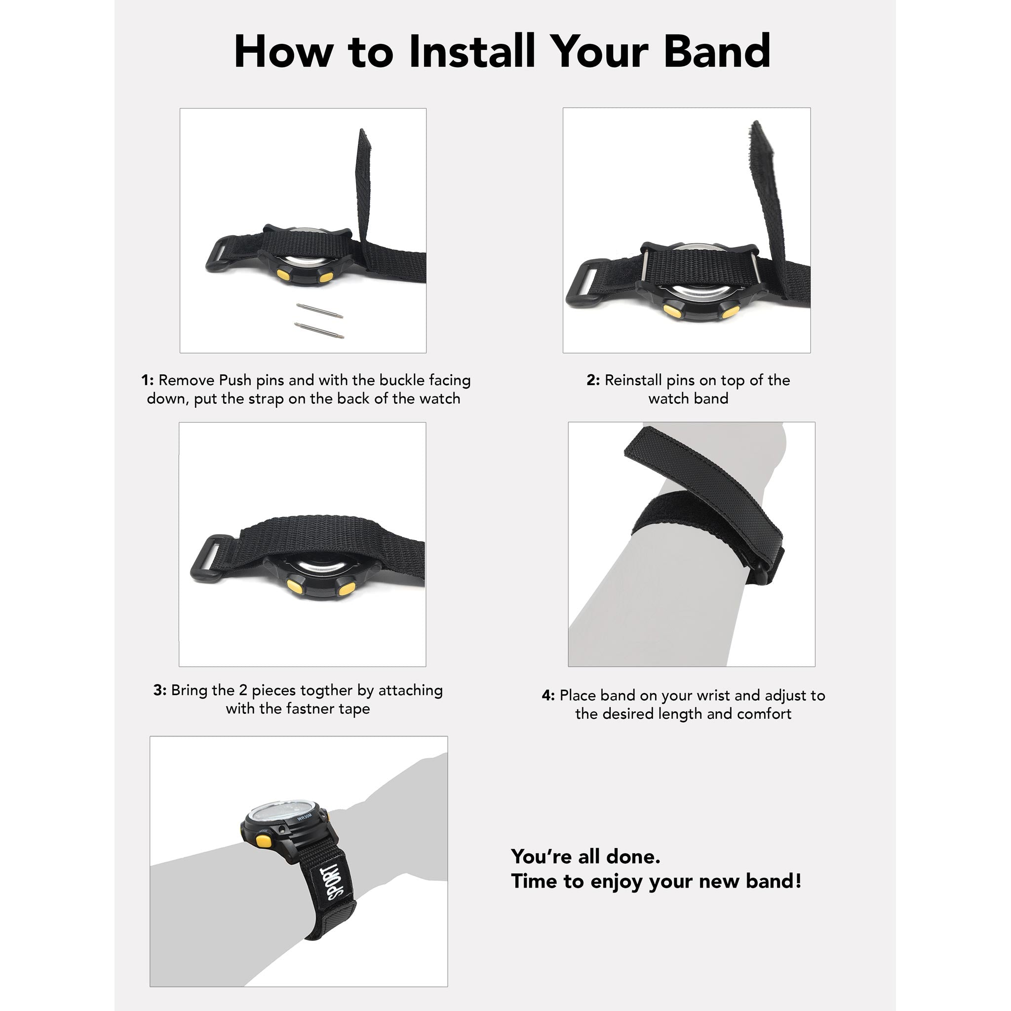 Bandini Nylon Hook and Loop Sport Watch Band – 12mm to 26mm