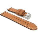 Side view of Tan Mens Leather Watch Strap, Double Stitch with Stainless Steel Buckle