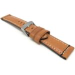 Angle view of Tan Mens Leather Watch Strap, Double Stitch with Stainless Steel Buckle