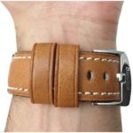 Arm view of Tan Mens Leather Watch Strap, Double Stitch with Stainless Steel Buckle