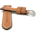 Front view of Tan Mens Leather Watch Strap, Double Stitch with Stainless Steel Buckle