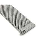 Closeup view of Silver Tone Extra Long (XL) 22mm Mesh Watch Band for Men, Quick Release, Deployment