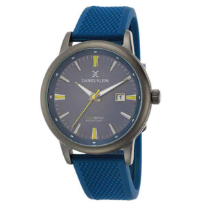 Daniel Klein Mens Watch - Silicone Strap - 46mm Analog - Quartz - Yellow Markers, Tire Tread - Black/Blue - DK12505-2