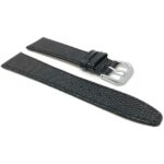 Side view of Black Womens Slim Leather Watch Strap, Lizard Pattern with Silver Tone Buckle