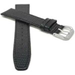 Front view of Black Womens Slim Leather Watch Strap, Lizard Pattern with Silver Tone Buckle